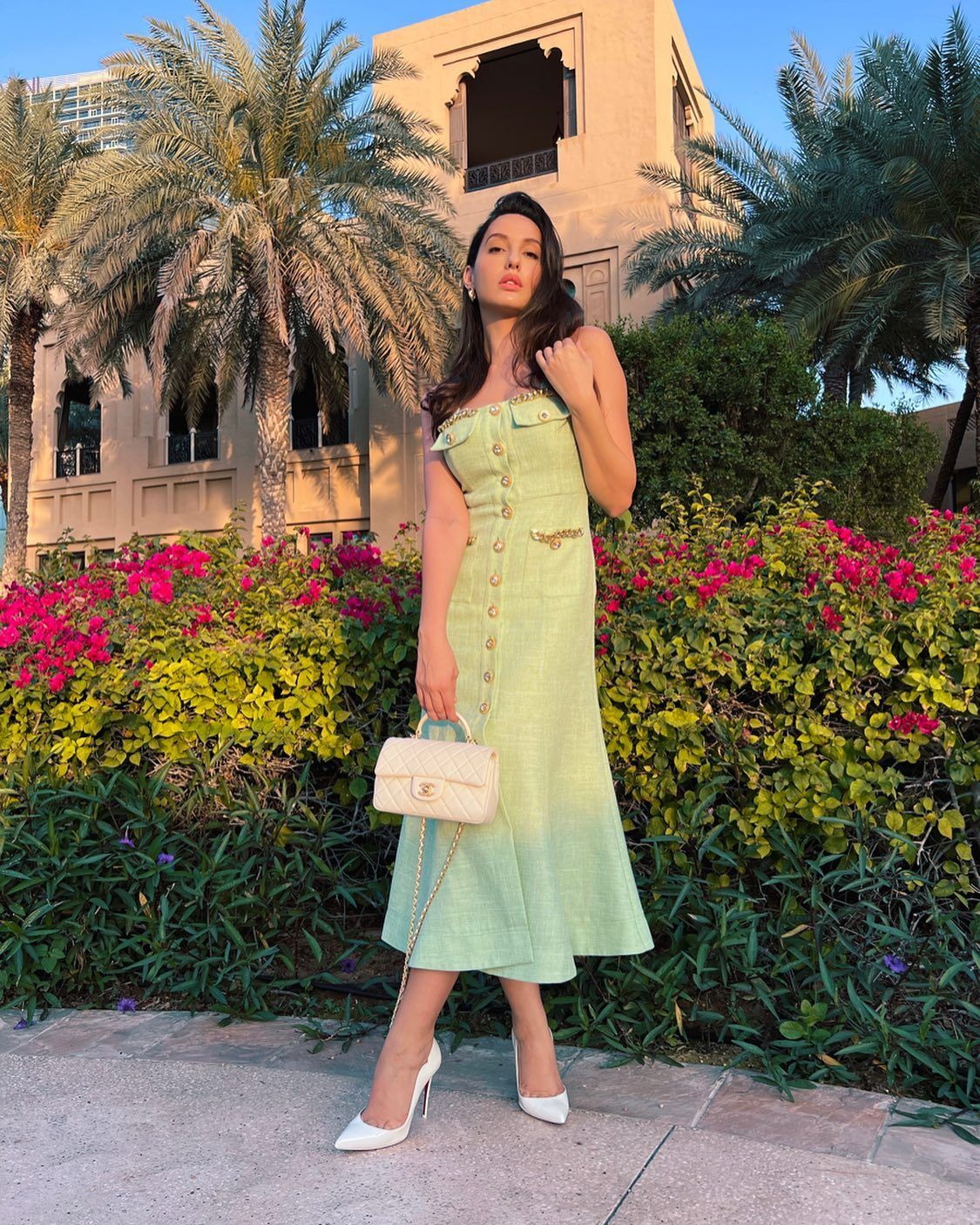 nora fatehi green dress Fatehis Bold Summer Fashion ready to wear new