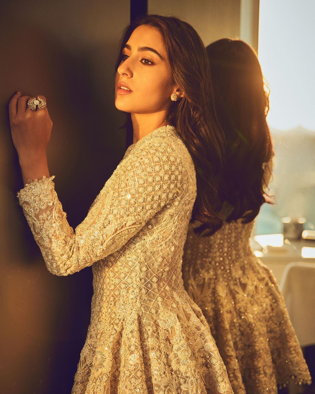 slim fit dress slacks Sara Ali Khan In Sheetal Batra's Faria Kalidaar Kurta Set | Sheetal Batra Daisy Ivory / 5XL For Women