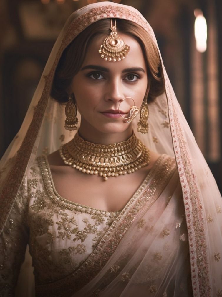 AI images of Harry Potter stars as Sabyasachi models: Daniel Radcliffe as Harry, Emma Watson as Hermione, Bonnie Wright as Ginny Weasley, Hagrid