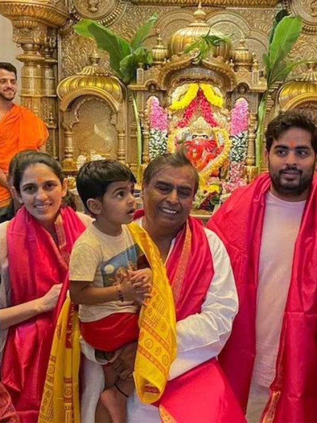 Akash Ambani, Shloka Ambani visited Siddhivinayak Temple with Mukesh Ambani and son Prithvi