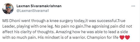 Laxman Sivaramakrishnan Tweet on MS Dhoni