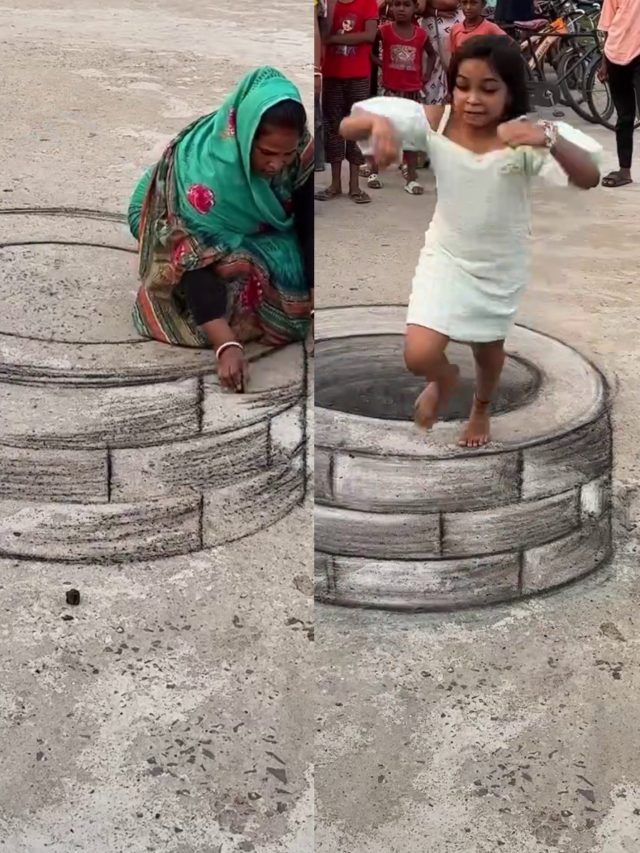 महिला ने जमीन पर बनाई 'जादुई पेंटिंग'! देखते ही कूदने लगे बच्चे- VIDEO