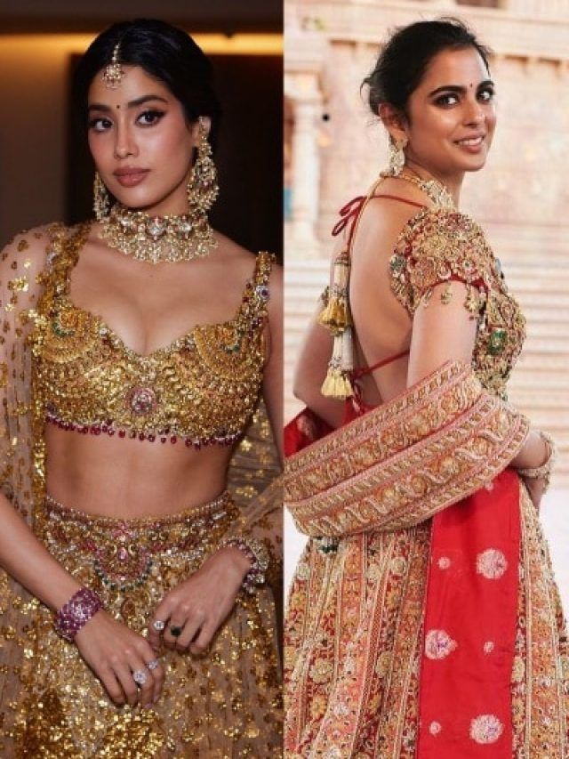 ईशा अंबानी का ब्लाउज कॉपी कर अनंत की शादी में चमकी जाह्नवी, सोने के ब्रालेट से लूटी महफिल