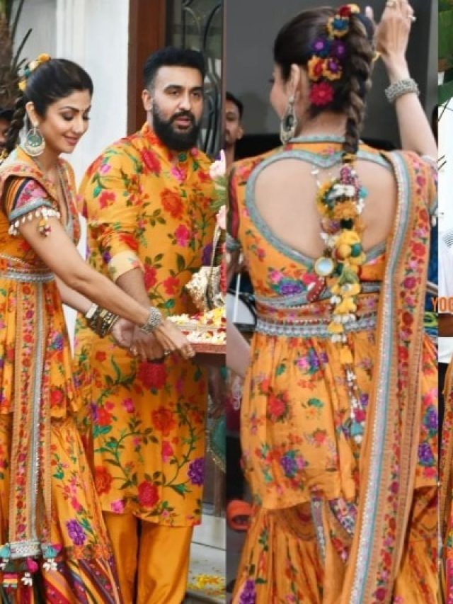 गणपति विसर्जन में शिल्पा-राज कुंद्रा ने की ट्विनिंग, एक्ट्रेस की लंबी चोटी ले गई दिल