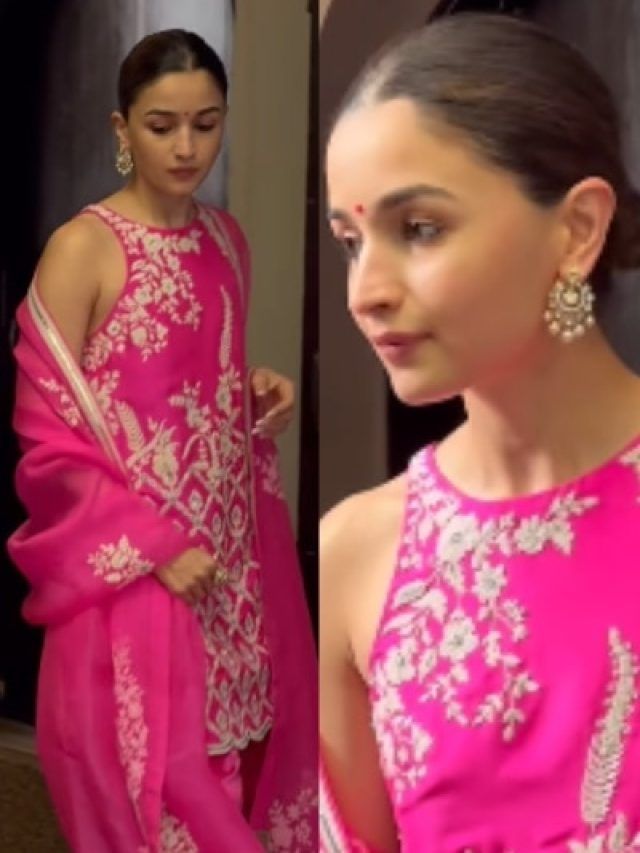 माथे पर बिंदी.. कानों में झुमके, पिंक सूट में छा गईं कपूर खानदान की बहुरानी