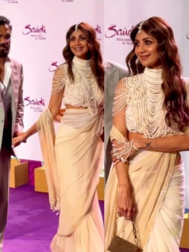 मोतियों का स्टाइलिश ब्लाउज पहन जब इवेंट में पहुंचीं शिल्पा, साड़ी की कीमत उड़ा देगी होश