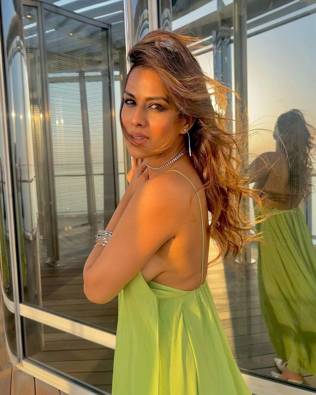 nia sharma birthday dress Black Maxi Dress with Long Sleeves and Slit