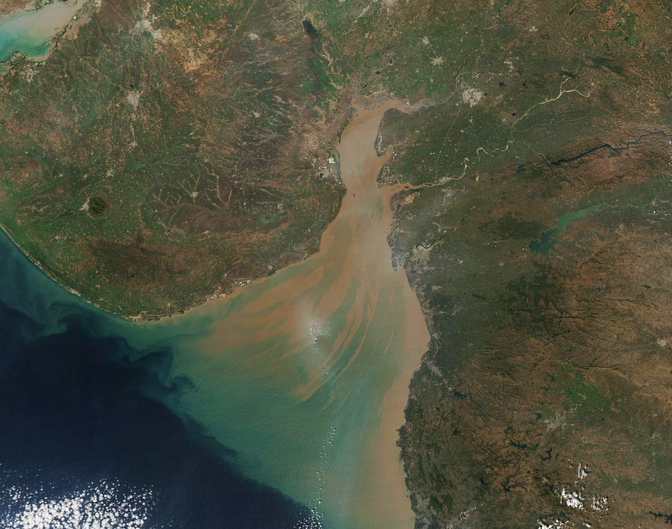 Streaks of Sediment in the Gulf of Khambhat MODIS 2022 01 11