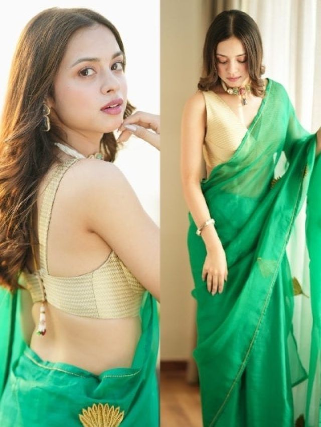 17 साल की एक्ट्रेस ने हरी साड़ी में दिखाईं शोख अदाएं, 'फूल' सी लगीं खूबसूरत