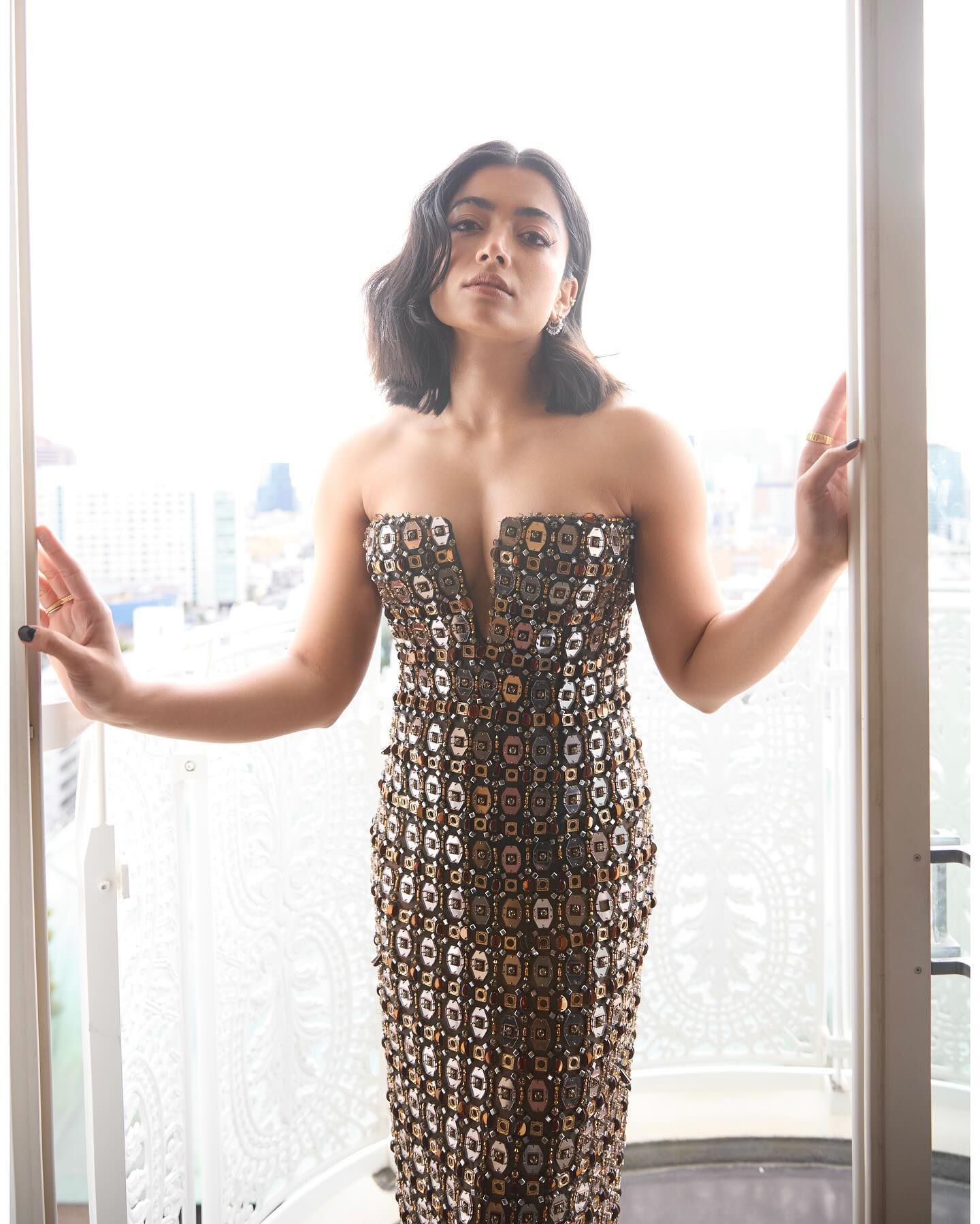rashmika mandanna brown dress Rashmika Mandanna in Adhira anarkali  JadeByMK