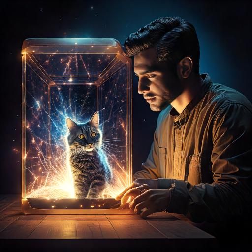 Firefly Illustrate Schrödinger’s Cat inside a quantum box, both alive and dead at the same time. Use (1)