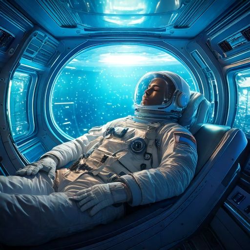 Firefly -A futuristic spaceship interior with water-filled panels lining the walls. A translucent ba