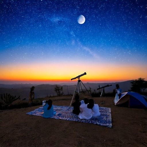 Firefly A serene landscape in India, just after sunset, with the sky transitioning from warm hues to