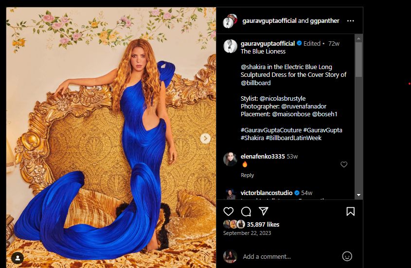 Shakira sizzles in red outfit by Indian designer Anamika Khanna