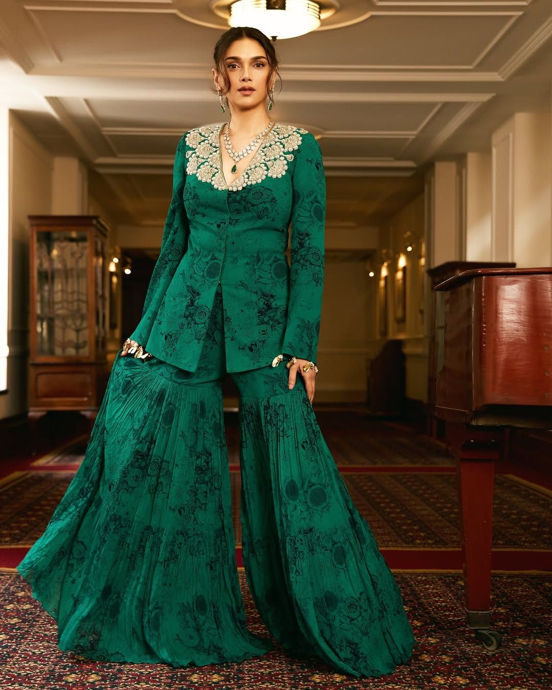 green emerald velvet dress Aditi Rao Hydari in Raw Mango main image 1