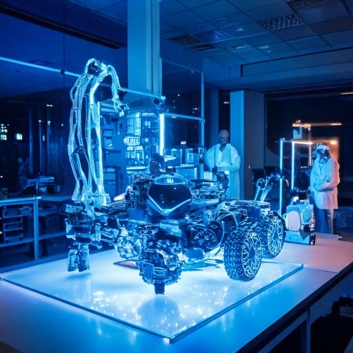 Firefly -A high-tech optical lab with researchers testing functional polymers under simulated Martia