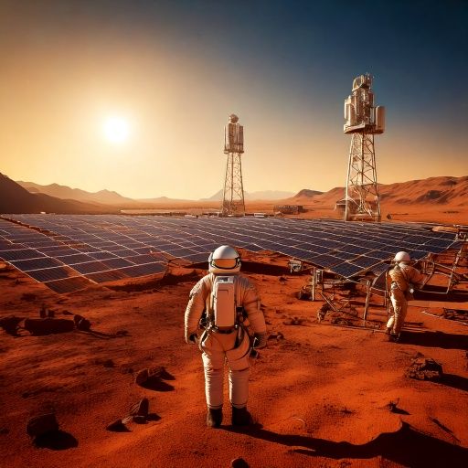 Firefly -A massive Mars solar farm with rows of large, advanced solar panels tilted towards the sun.
