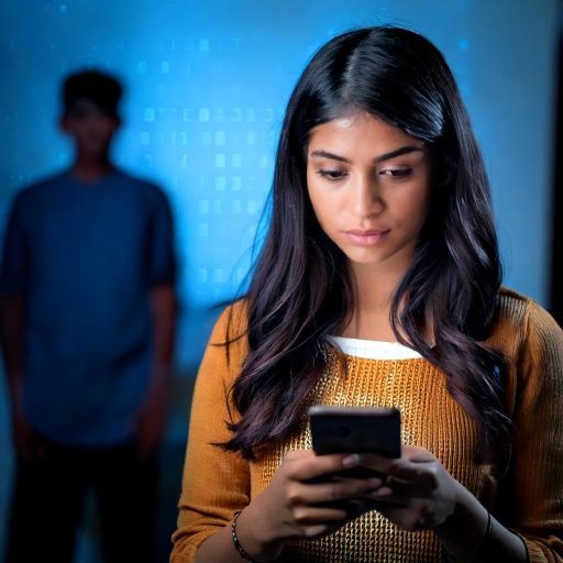 Firefly -Teen using a smartphone, sending secret parent warning codes like CD9, POS, and 99. The bac