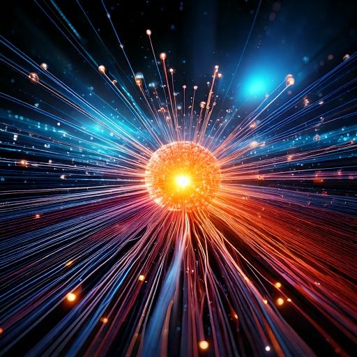 Firefly -Visualization of a quantum photon traveling through a fiber optic cable, surrounded by stre