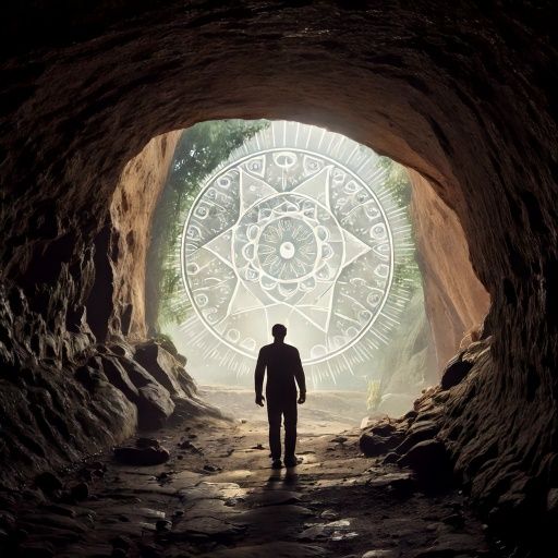 Firefly -A lone figure walking out of the cave into daylight, holding scientific notes. Behind him, (1)