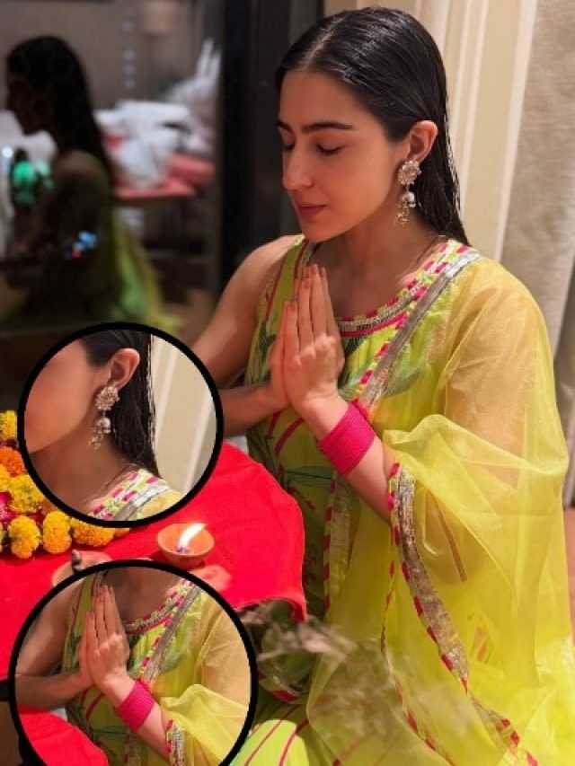 स्लीवलेस सूट और गुलाबी चूड़ियां पहन छाईं सारा, सादगी में मनाई गणेश चतुर्थी, PHOTOS