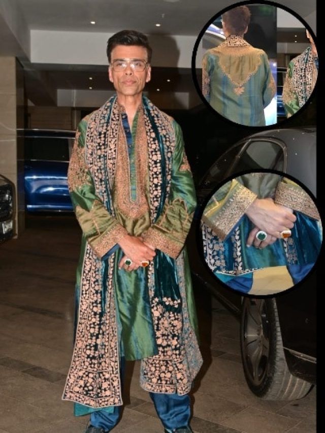 भारी-भरकम कुर्ता..कढ़ाईदार स्टॉल, दूल्हे की तरह सज धजकर गणपति दर्शन के लिए पहुंचे करण जौहर
