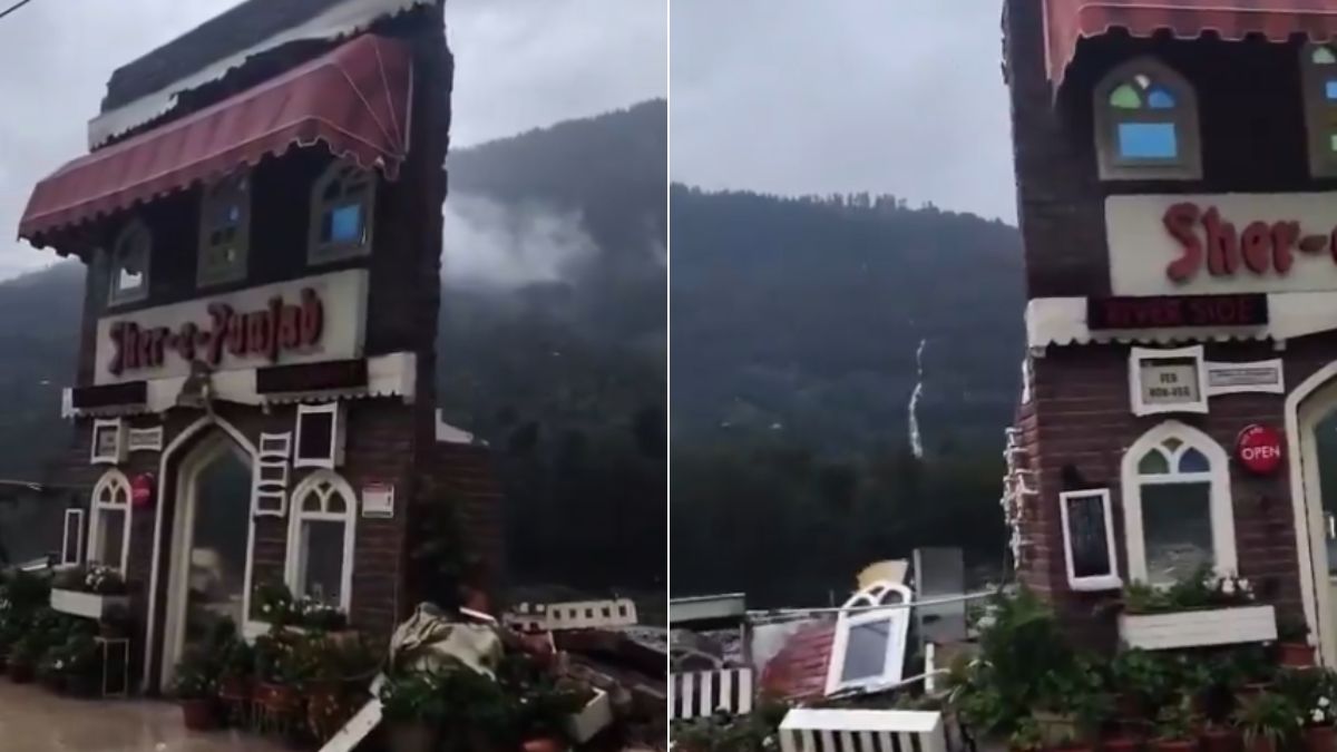 बह गया पूरा रेस्टोरेंट, बस रह गई एक दीवार, देखें मनाली में मौसमी आफत का Video