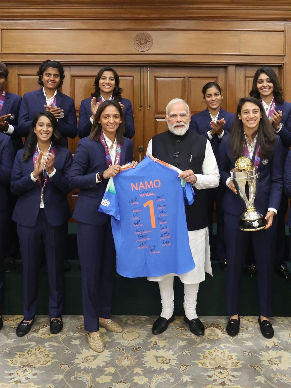 PM Modi felicitates India Women in New Delhi